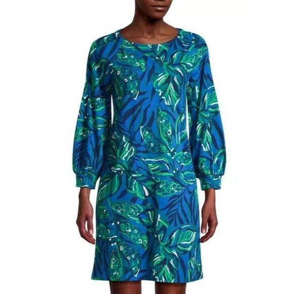 NWT Lilly Pulitzer Elianna Indigo Breeze 3/4 Sleeve T-Shirt Dress Cotton Small - Picture 6 of 16